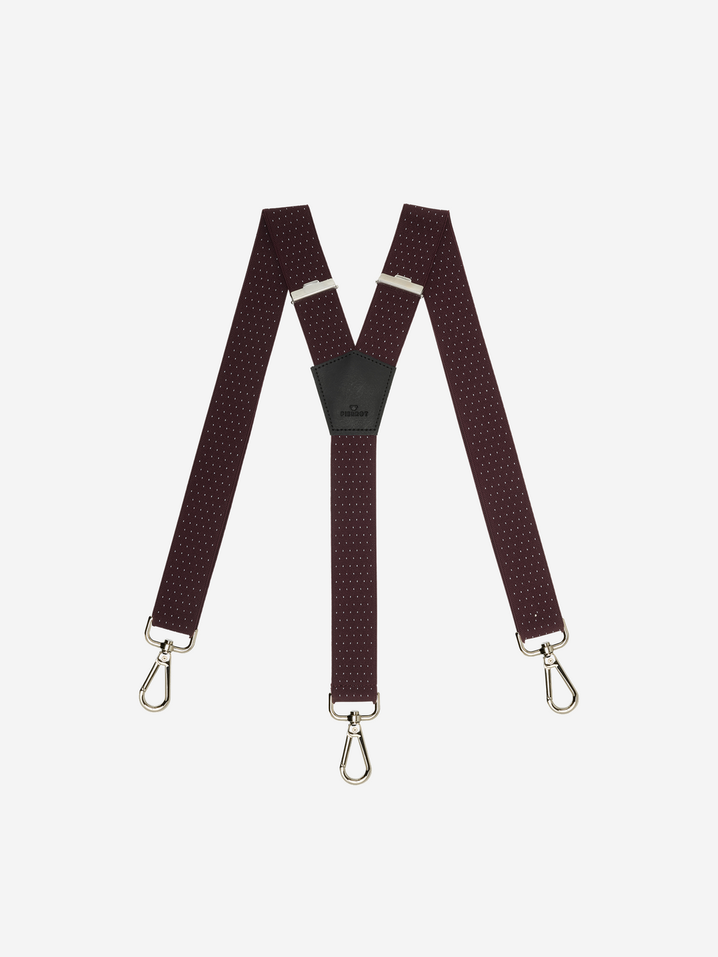 Bretelles homme bordeaux à pois à mousqueton - Bretelles avec finitions en cuir premium et 3 attaches -Fabrication Française - Pierrot