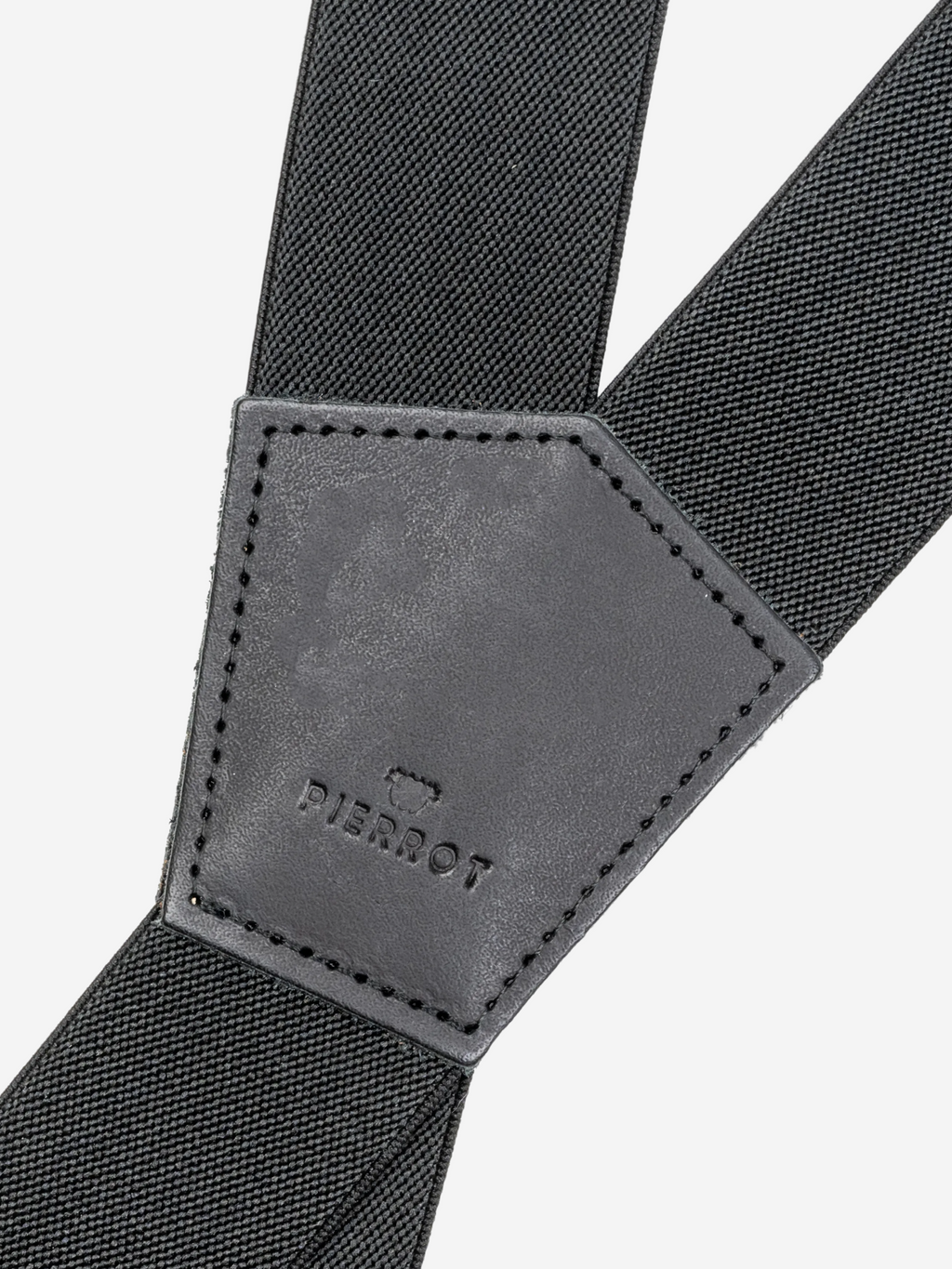 Zoom sur les Bretelles Homme Noires Finitions Cuir - Fabriquées en France - Pierrot