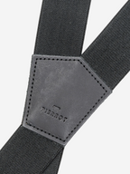 Zoom sur les Bretelles Homme Noires Finitions Cuir - Fabriquées en France - Pierrot