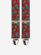 Zoom sur les bretelles homme à Motifs Classiques Paisley - Coloris Rouge Bleu - Bretelles classiques fabriquées en France - Pierrot