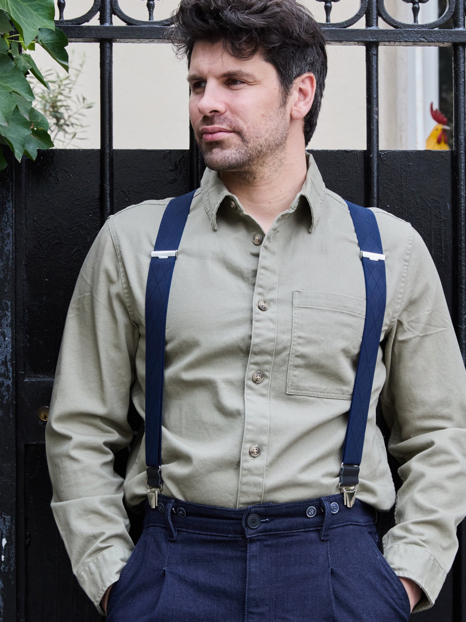 Plaid Suspenders with Leather Finishes