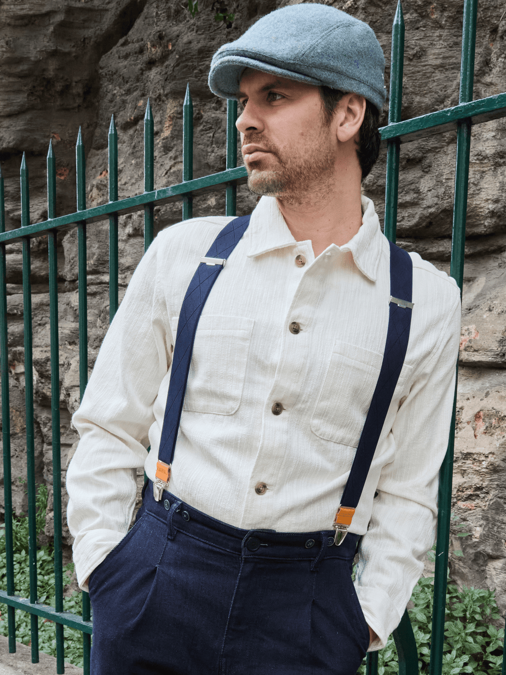 Bretelles à Carreaux Finitions Cuir - Pierrot