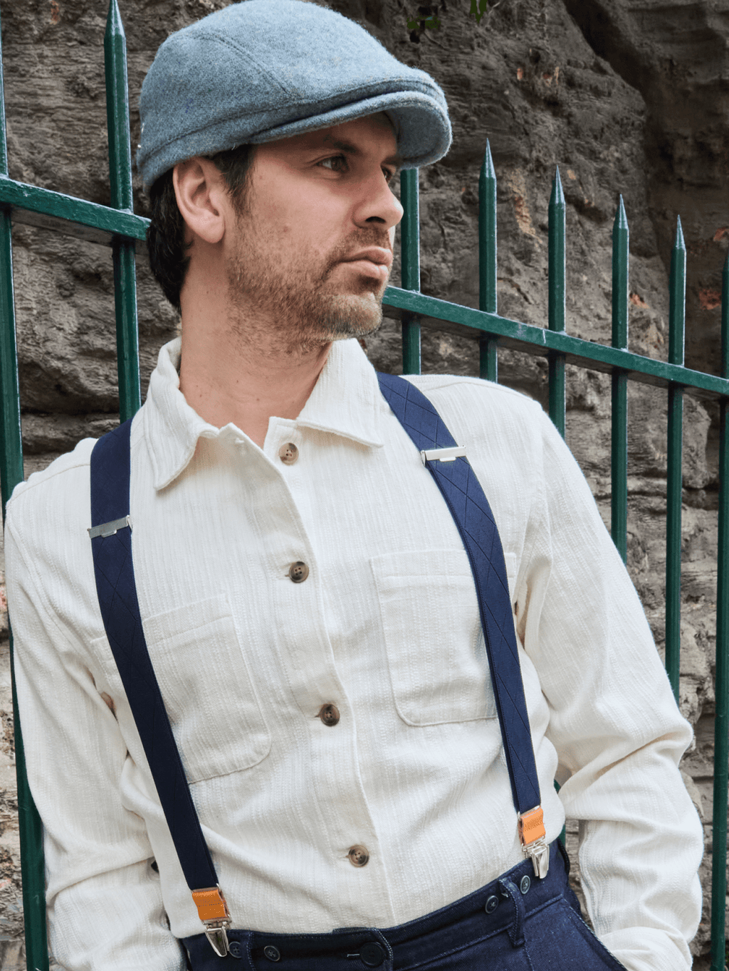 Bretelles à Carreaux Finitions Cuir - Pierrot