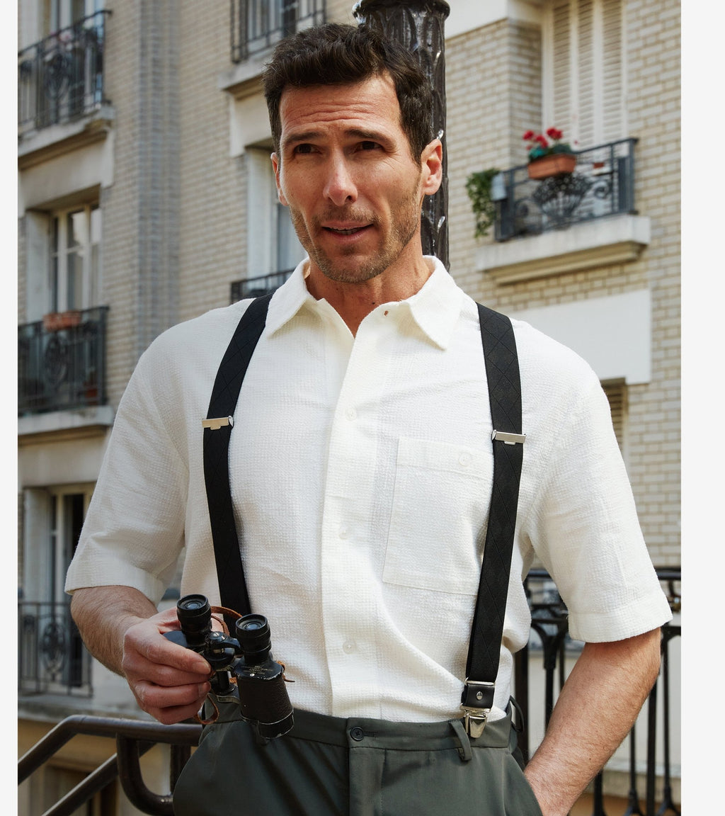 Bretelles à Carreaux Finitions Cuir - Pierrot