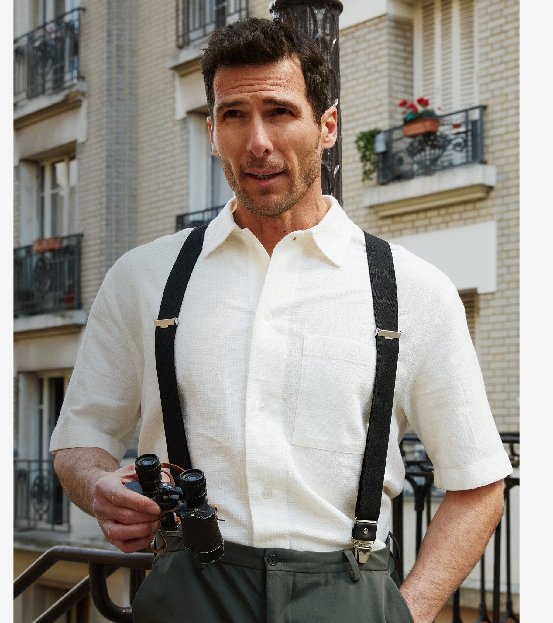 Bretelles à Carreaux Finitions Cuir - Pierrot