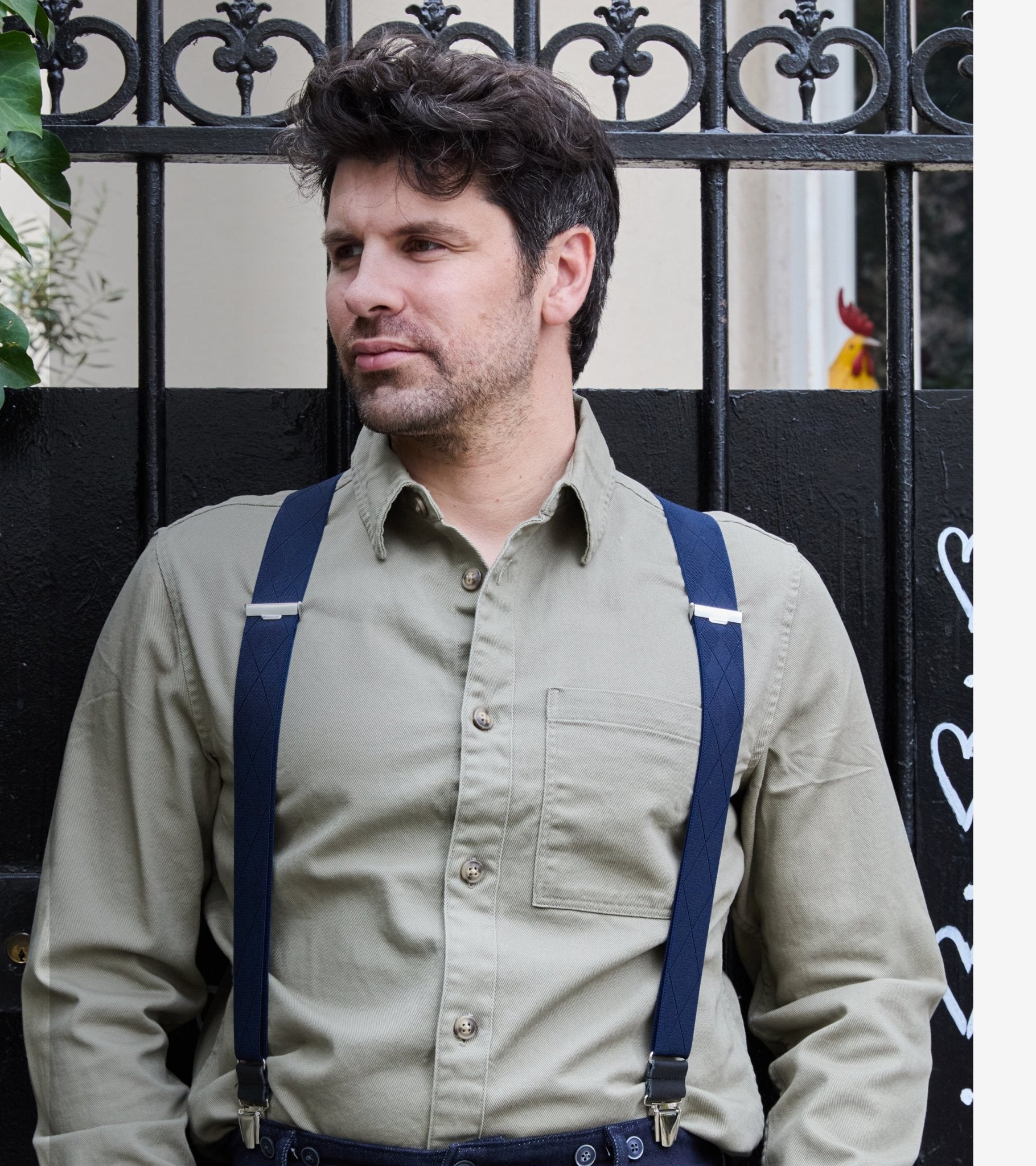 Bretelles à Carreaux Finitions Cuir - Pierrot