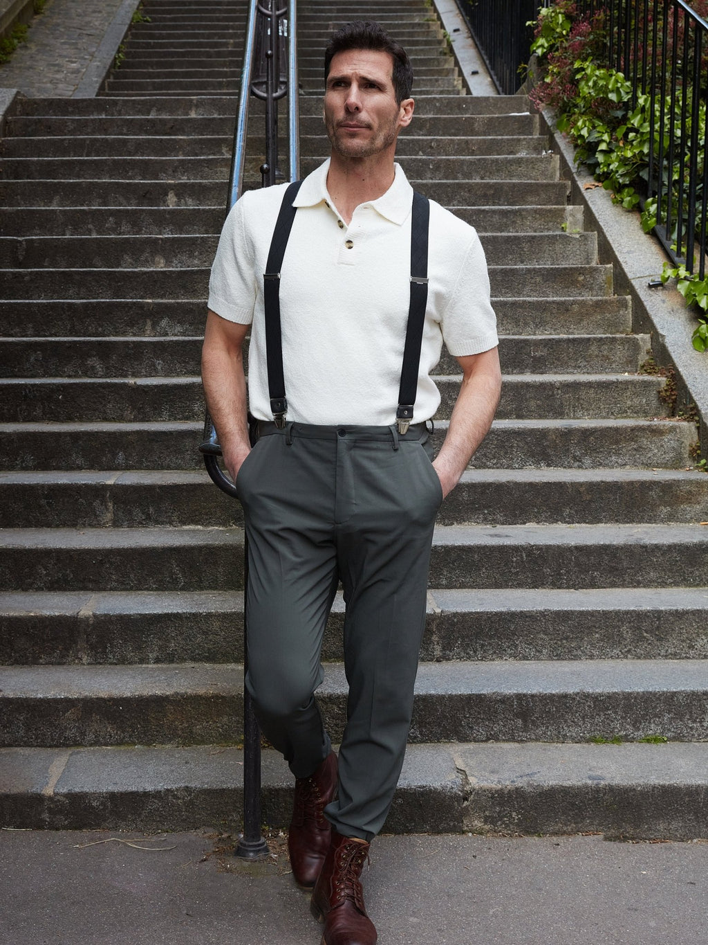 Bretelles à Carreaux Finitions Cuir - Pierrot