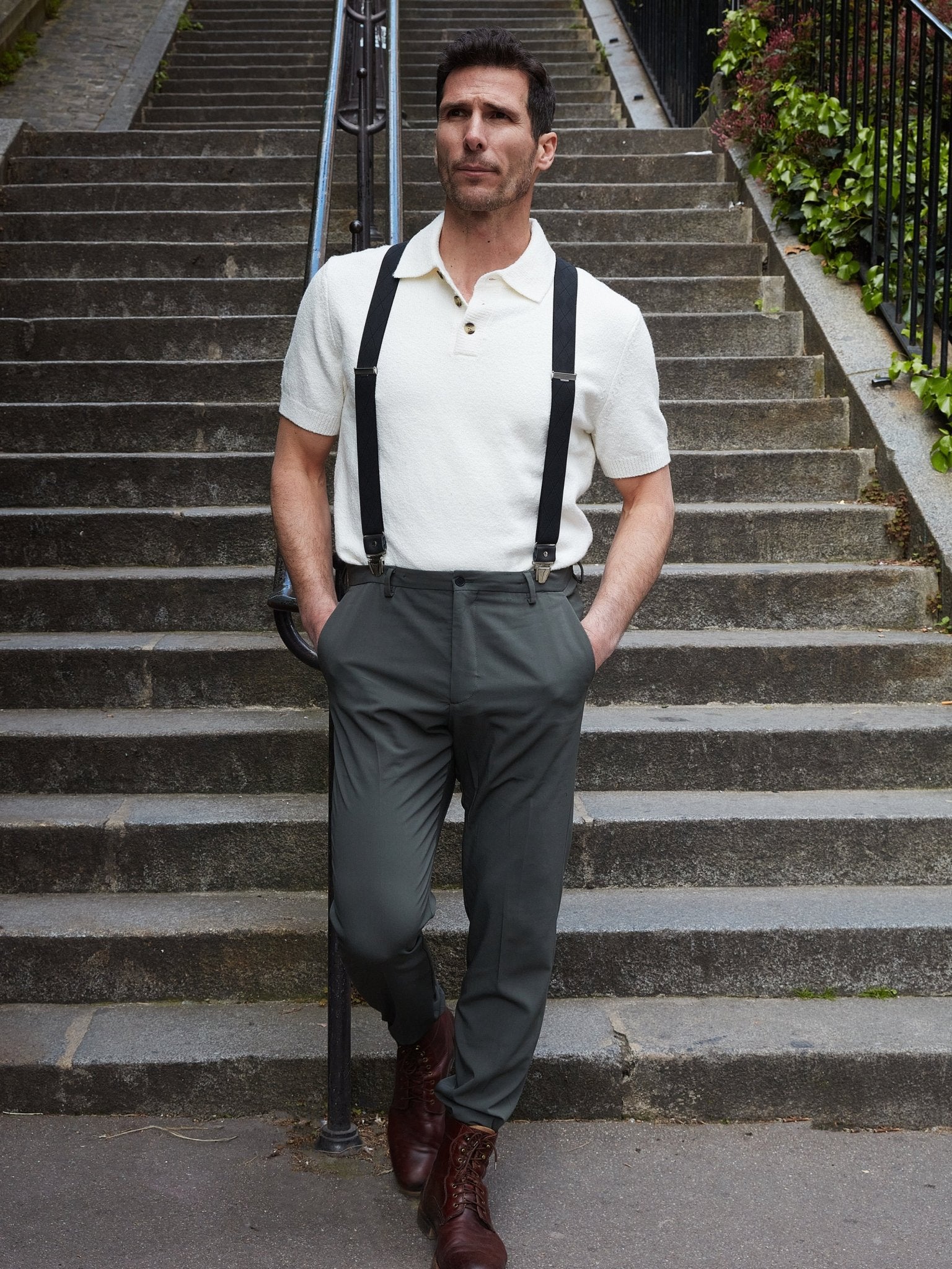 Bretelles à Carreaux Finitions Cuir - Pierrot