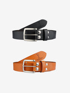 Pack de 2 ceintures en cuir noir / camel Vertical - Pierrot