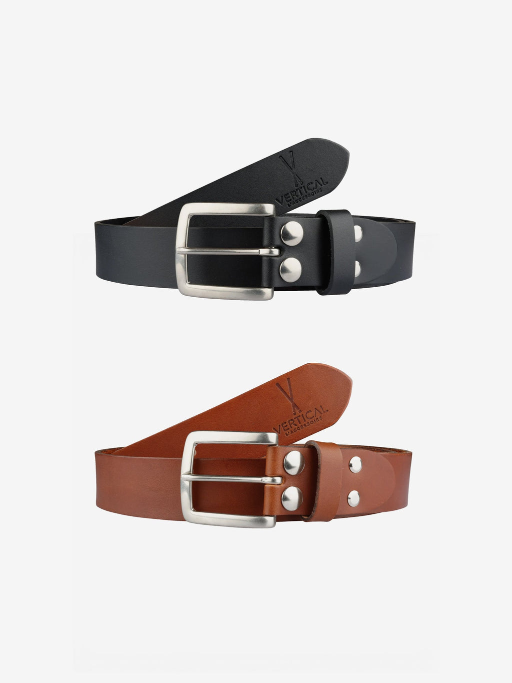 Pack de 2 ceintures en cuir noir / cognac Vertical - Pierrot