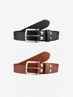 Pack de 2 ceintures en cuir noir / cognac Vertical - Pierrot