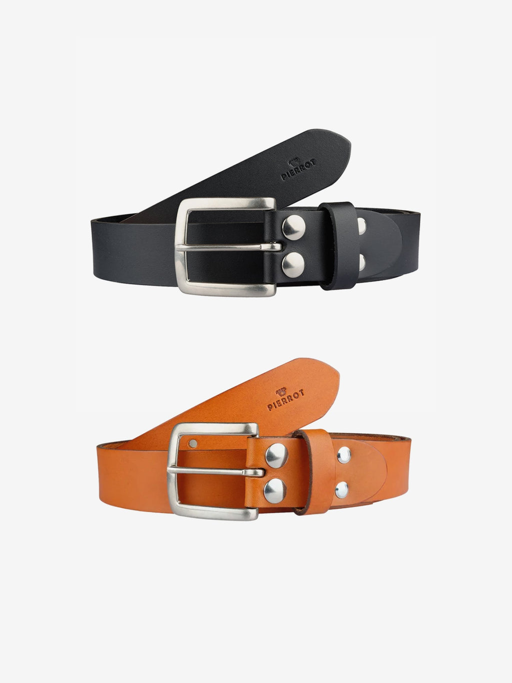 Pack de 2 ceintures en cuir noir et camel - Pierrot