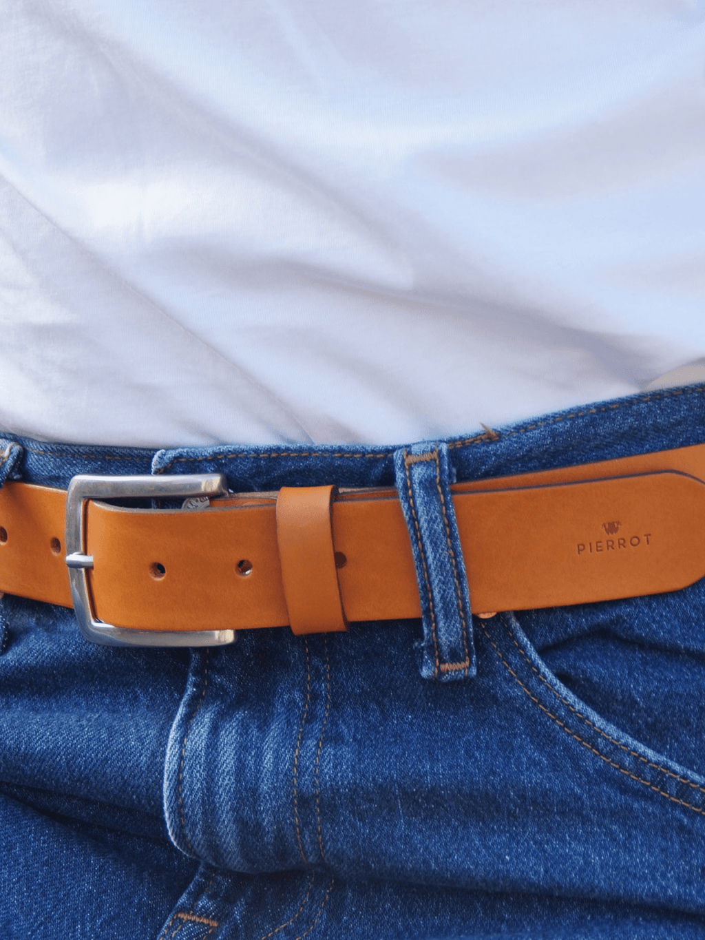 Pack de 2 ceintures en cuir noir et camel - Pierrot