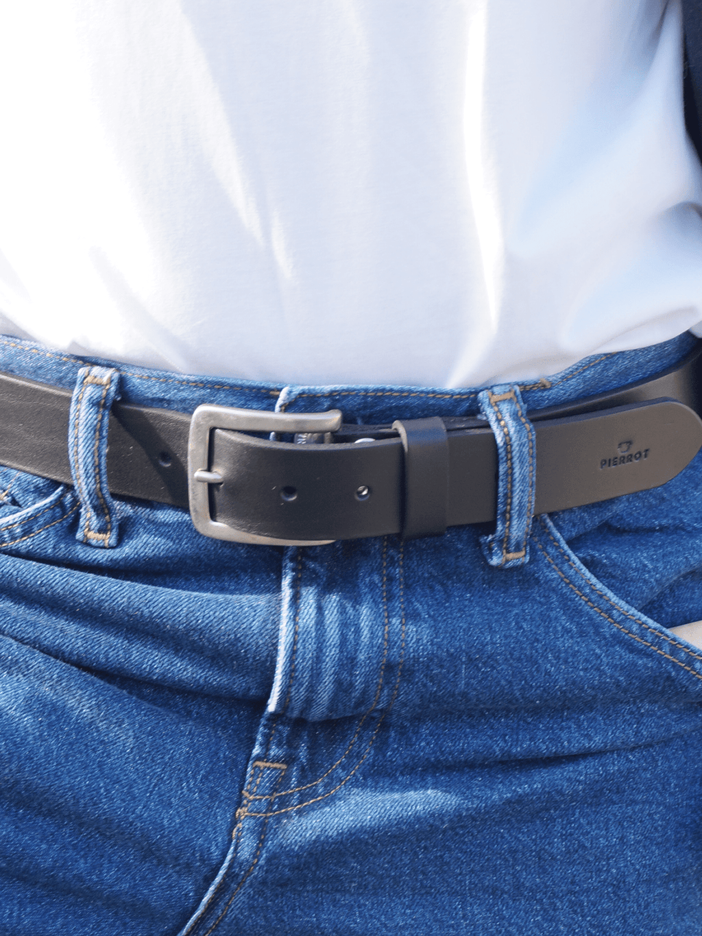 Pack de 2 ceintures en cuir noir et camel - Pierrot