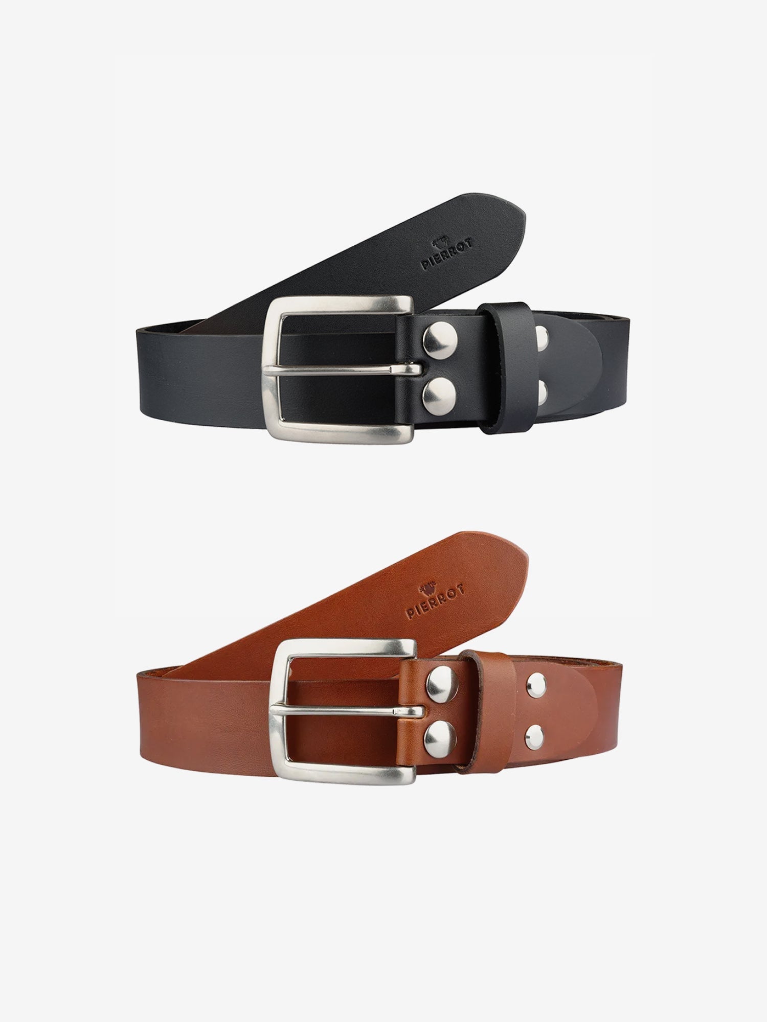 Pack de 2 ceintures en cuir noir et cognac - Pierrot